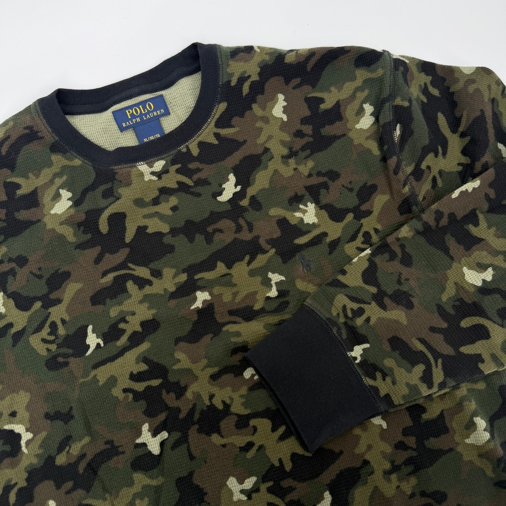 Polo Ralph Lauren Mens XL Camo Waffle Knit Thermal Long Sleeve Shirt Green NWOT